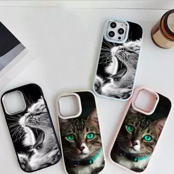 для iPhone 13 14 15 Pro Max Samsung Galaxy A14 A15 A24 Xiaomi 13T Redmi 12C Мягкий пухлый чехол для телефона A41 Cool cat Черный дизайн Арт-чехол из ТПУ for iPhone 7