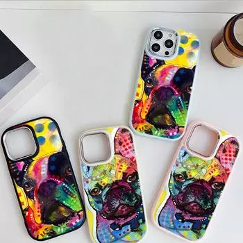 Для iPhone 13 14 15 Pro Max Samsung Galaxy A14 A15 A24 Xiaomi 13T Redmi 12C Мягкий пухлый чехол для телефона A44 Чехол из ТПУ с французским бульдогом и собакой for iPhone 7