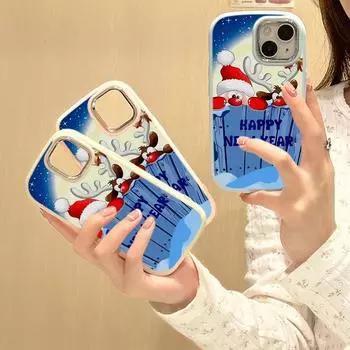 для iPhone 13 14 15 Pro Max Samsung Galaxy A14 A15 A24 Xiaomi 13T Redmi 12C Мягкий пухлый чехол для телефона A2 Новогодний рождественский дизайн Силиконовый чехол из ТПУ for iPhone 7