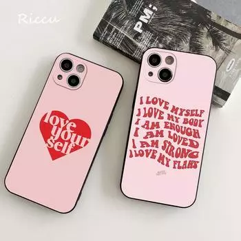 Для IPhone 14 Cute Love Yourself прозрачный мягкий чехол для Iphone 14 11 12Pro 8 7 Plus X 13Pro MAX SE2020 XR XS Чехлы 7 8 or se 2020