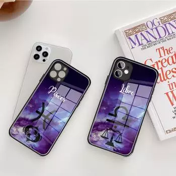 Для iPhone 14 Двенадцать созвездий Чехол для телефона Стекло для iPhone 13 11 12 14 Pro XR XS MAX 8 7 Plus SE 2020 13 14 Pro Mini Чехлы iphone 11 Pro