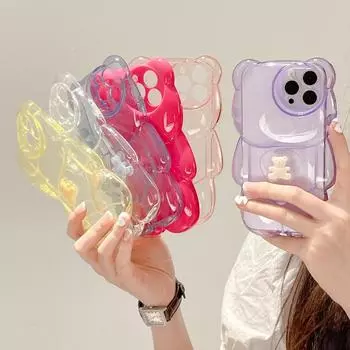 Для Iphone 14 милый 3d мультяшный медведь Claer чехол для телефона для Iphone 13 11 12 Pro Max X Xr Xs мягкая прозрачная противоударная задняя крышка For iPhone X