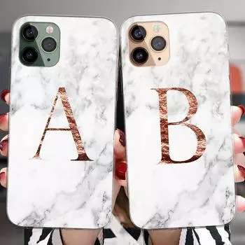 Для Iphone 14 Plus 13 12 Pro Max 11 14promax Прозрачный чехол Модный мраморный чехол от A до Z Мягкий силиконовый чехол с английскими буквами For 12 Pro Max