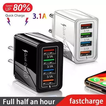 Для iPhone 14 USB зарядное устройство Quick Charge 3,0 для Samsung Xiaomi mi Tablets Адаптер зарядного устройства для мобильного телефона с вилкой стандарта ЕС/США Быстрая зарядка US Plug белый