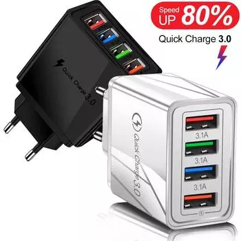 Для iPhone 14 USB зарядное устройство Quick Charge 3,0 для Samsung Xiaomi mi Tablets Адаптер зарядного устройства для мобильного телефона с вилкой стандарта ЕС/США Быстрая зарядка US белый