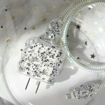 Для iPhone 14 Защитный чехол для кабеля передачи данных Прозрачный дизайн из золотой фольги Совместим с IPhone 15 ProMax 18W/20W Защитный чехол для быстрой зарядки D