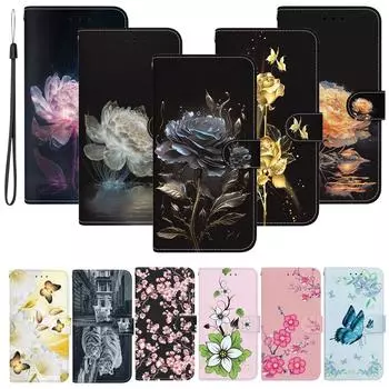 Для iPhone 15 14 13 12 11 Pro Max XR XS Max 7 8 Plus Чехол-кошелек из искусственной кожи с откидной крышкой с цветочным принтом и держателем для карт Подставка Защитный чехол-кошелек iPhone 6/6S