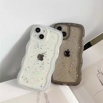 Для iPhone 15 14 13 12 11 Pro Max XR XS SE 7 8 Plus милый прозрачный вьющийся волнистый гибридный блестящий бампер мягкий чехол Fundas For iPhone 7 чёрный
