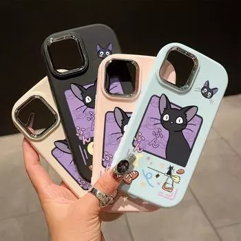 Для iPhone 15 14 13 12 11 Pro Max 14 15 Plus Samsung S23 S24 S22 S21 Redmi Cartoon Black Cat Silver Edge мягкий защитный чехол из жидкого силикона Samsung A52 5G синий