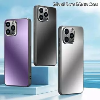 Для iPhone 15 14 13 12 11 Pro Max Plus Металлический объектив, все включено Защитное покрытие задней панели ПК Матовый матовый чехол-бампер с защитой от отпечатков пальцев For iPhone 11 серебряный