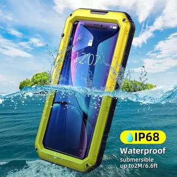 Для iPhone 15 14 13 12 11 Pro Max XS XR 8 7 Plus подводный IP68 прочный алюминиевый металлический водонепроницаемый чехол с защитой экрана For iPhone 7 8 чёрный