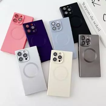 Для iPhone 16 15 14 13 12 Pro Max 11 противоударный квадратный мягкий TPU магнит мягкий однотонный защитный чехол для объектива iPhone 15 розовый