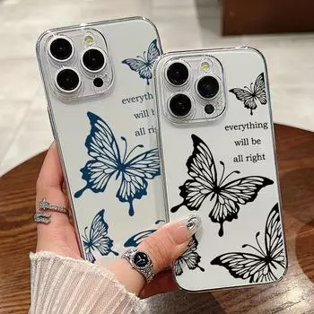 Для Iphone 15 14 13 12 Pro Max 11 противоударный жесткий чехол для ПК с цветной бабочкой и прозрачным чехлом для телефона iPhone 15 синий