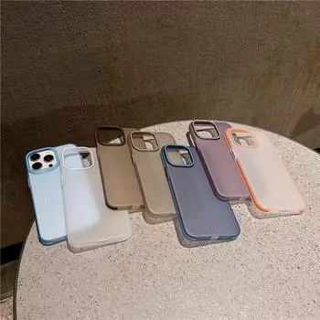 Для iPhone 15 14 13 12 Pro Max Plus камера с большим отверстием, прозрачный цвет, защита от отпечатков пальцев, противоскользящая задняя крышка для ПК, чехол в виде ракушки For iPhone 12 синий