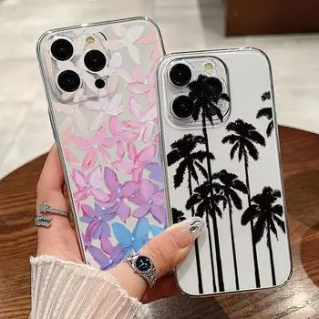Для Iphone 15 14 13 12 Pro Max 11 Масло Цветок Кокосовой Пальмы Противоударный Прозрачный Жесткий Чехол Для Телефона ПК iPhone 15