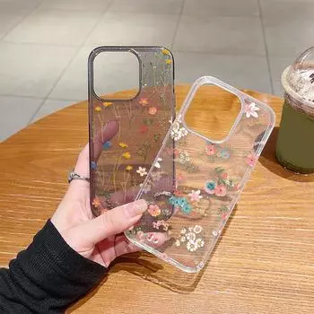 Для Iphone 15 14 13 Pro Max 12 11 Силиконовый противоударный блестящий чехол с цветочным принтом, мягкий чехол для телефона с прозрачным принтом iPhone 15