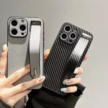 Для iPhone 15 14 13 Pro Max 12 Pro 11 Samsung S24 Plus S23 Ultra S22 Роскошный противоударный браслет с текстурой из углеродного волокна, чехол-держатель для телефона из ТПУ iPhone 15 чёрный