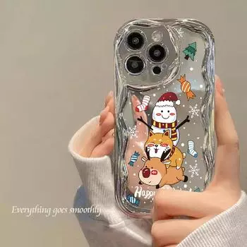 Для iPhone 16 Pro 15 14 13 Pro Max 12 11 зеркальное покрытие противоударный рождественский новогодний узорчатый защитный чехол для линз мягкий TPU чехол iPhone 15
