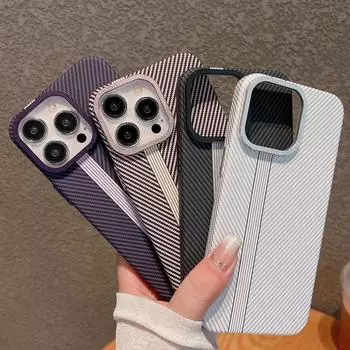 Для iPhone 15 14 Pro Max 13 12 противоударный чехол из углеродного волокна с металлической рамкой объектива, жесткая задняя крышка из ПК iPhone 15 чёрный