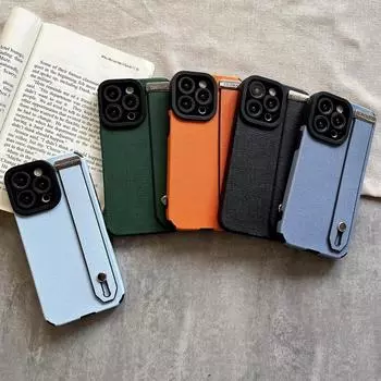 Для iPhone 15 14 Pro Max 13 12 11 кожаный ремешок на запястье держатель для телефона мягкий ТПУ однотонный чехол задний чехол iPhone 14 чёрный