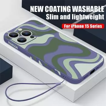 Для iPhone 15 14 Pro Max 13 12 Mini 11 XS XR 8 7 противоударный чехол из ТПУ модный мягкий чехол ремешок веревка чехол для телефона iPhone 15 чёрный/коричневый