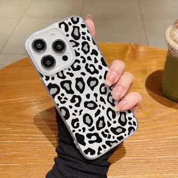 Для iPhone 16 Pro Max 15 Pro 14 13 12 Mini 11 Shell Glitter Silicone Pattern Leopard Marble Pattern Soft Противоударный Тонкий Прозрачный Чехол Для Телефона iPhone 15 серый/белый
