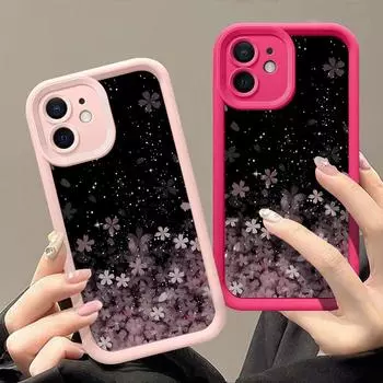 Для iPhone 16 Plus 15 14 Pro Max 13 12 Pro 11 XS XR 8 7 чехол для телефона градиентный вишневый цвет противоударный защита линз TPU мягкий чехол iPhone 15 чёрный