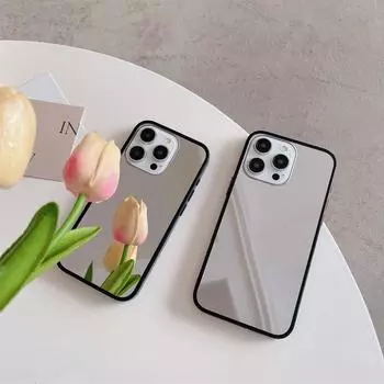 Для iPhone 16 15 14 Pro Max 13 12 Pro 11 Samsung S24 Ultra S23 Plus S22 A54 A52 A34 для макияжа девушки милый глянцевый зеркальный тонкий ударопрочный жесткий чехол для телефона iPhone 15 чёрный