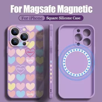 Для Iphone 15 14 Pro Max 13 12 Pro Max 11 Love Heart противоударный для Magsafe Магнитный мягкий ТПУ тонкий с ремешком Защитный чехол для линзы чехол для телефона iPhone 15 чёрный