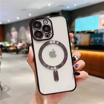 Для iPhone 15 14 Pro Max Роскошный чехол Magsafe с магнитным покрытием, прозрачный чехол для телефона для iPhone X XS 11 12 13 14 Plus, защитный чехол iPhone 7/8 чёрный