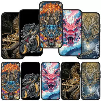 для iPhone 15 14 Xiaomi Redmi Note 13 12 11 Pro Max X 8 7 XR Samsung Galaxy A15 S24 S23 A05 Huawei P30 OPPO A17 A16 A38 Art Black Dragon чехол для телефона