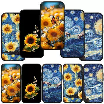 для iPhone 15 14 Xiaomi Redmi Note 13 12 11 Pro Max X 8 7 XR Samsung Galaxy A24 A15 S24 S23 Huawei OPPO A38 Звездная ночь Ван Гог Подсолнух телефон чехол