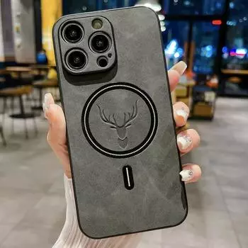 Для iPhone 16 15 Plus 14 13 12 Pro 11 Samsung S23 FE S24 матовый кожаный чехол для беспроводной зарядки Magsafe роскошный винтажный чехол для телефона iPhone 15 темно-серого