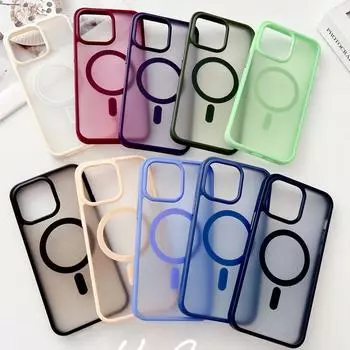 Для Iphone 15 Pro Max 14 13 12 Pro 11 для Magsafe, чехол для беспроводной зарядки, Samsung Galaxy S23, противоударный однотонный тонкий прозрачный чехол iPhone 15 светло-синий
