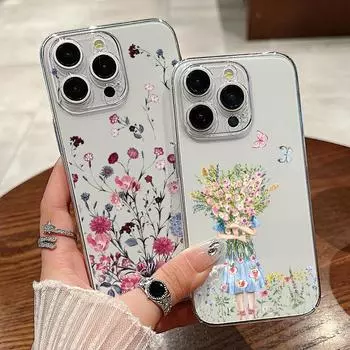 Для iPhone 15 Pro Max 14 13 Pro 12 11 чехол для телефона красивый цветочный узор прозрачный противоударный тонкий жесткий чехол для ПК iPhone 15