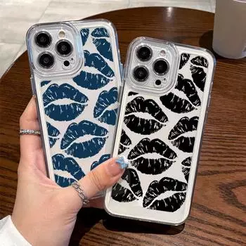 Для iPhone 15 Pro Max 14 Plus 13 12 Mini 11 XS 8 7 чехол для телефона с красным рисунком губ противоударный прозрачный силиконовый мягкий чехол из ТПУ iPhone 15 жёлтый