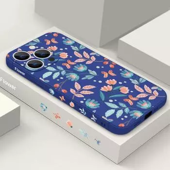 Для iPhone 15 Pro Max 14 Plus 13 12 Mini 11 8 7 силиконовый ремешок с цветочным принтом противоударный жесткий защитный чехол из ТПУ iPhone 15 чёрный