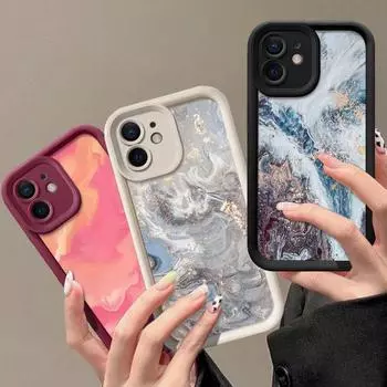 Для iPhone 16 15 Pro Max 14 Plus 13 12 Pro 11 XS XR 8 7 Чехол с мраморной волнистой полосой, противоударный, мягкий чехол для телефона iPhone 15 чёрный