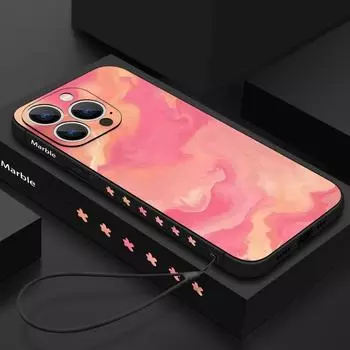 Для iPhone 15 Pro Max 14 Plus 13 12 Mini 11 XS XR 8 7 чехол с мраморной текстурой, мягкий противоударный чехол из ТПУ со шнурком для телефона iPhone 15 Pro Max синий