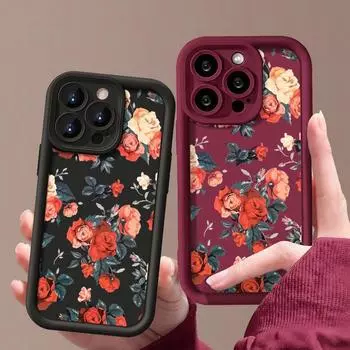 Для iPhone 15 Pro Max 14 Pro 13 12 11 XR XS Max 8 7 Роскошный чехол с розовым узором противоударный мягкий чехол с цветочным принтом