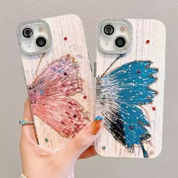 Для iPhone 15 pro max 14pro 14promax 12 13 14 Pro Max 11 15promax Синий светлый чехол для телефона с рисунком в виде бабочки и бриллиантовой масляной живописи for iphone 11 синий