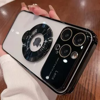 Для iPhone 15 Pro Max Роскошное покрытие PC Frame Magsafe Чехол для телефона с магнитной подставкой для iPhone 11 12 13 14 15 Plus Защитный чехол для объектива iPhone 11 чёрный