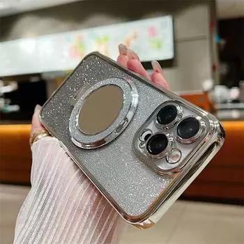 Для iPhone 15 Pro Max Роскошное покрытие Magsafe Магнитная подставка Зеркальный чехол со вспышкой для телефона iPhone 11 12 13 14 15 Pro X XR XS Max Защитный чехол для объектива iPhone 7 / 8 чёрный