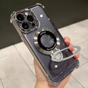 Для iPhone 15 Pro Max Роскошный чехол Magsafe с магнитным покрытием и рамкой-подставкой для телефона iPhone 11 12 13 14 15 Pro, защитный чехол для объектива iPhone 11 чёрный