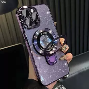 Для iPhone 15 Pro Max Роскошный чехол-подставка с магнитной вставкой Magsafe Flash для iPhone 12 13 14 16 Plus Защитный чехол For iPhone 15 Plus