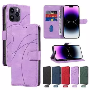 Для Iphone 15 Pro Max с изогнутыми линиями, флип-бумажник с магнитными картами, кожаный чехол для телефона с подставкой для Iphone 14 13 12 11 Pro Max, сумка-кобура с подставкой для книги For iphone15Promax чёрный