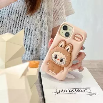 Для iPhone 16 15 14 13 12 11 Pro 7 8 Plus X XS Max XR Kawaii 3D Cartoon LaBuBu Monsters Мягкий силиконовый чехол с держателем iPhone 17