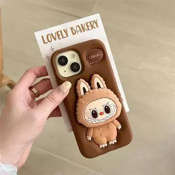 Для iPhone 16 15 14 13 12 11 Pro 7 8 Plus X XS Max XR Kawaii 3D Cartoon LaBuBu Monsters Мягкий силиконовый чехол с держателем iPhone 17