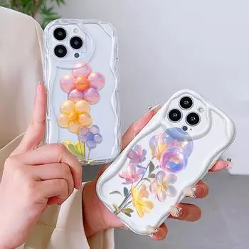 Для iPhone 16 15 14 13 12 Pro Max Samsung S24 Ultra S23 S22 Plus Redmi Note 13 Pro Balloon Flowers Cream Texture Soft Silicone Cover Phone Case Redmi 12 белый