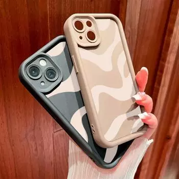 Для iPhone 16 15 14 13 12 11 Pro Max XS Max XR X SE 8 7 черный зебра полосатый узор мягкий силиконовый полный объектив защитный противоударный чехол iPhone 12 Pro коричневый